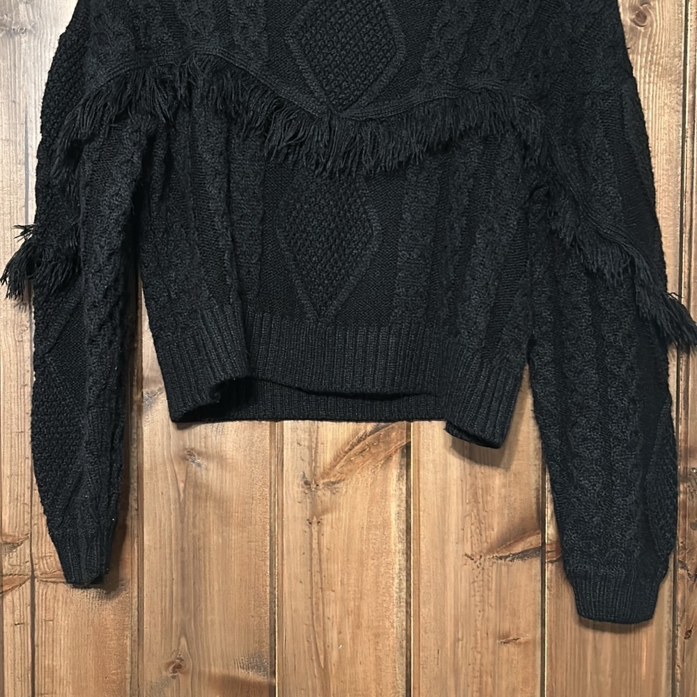 Cropped Black Fringe Sweater